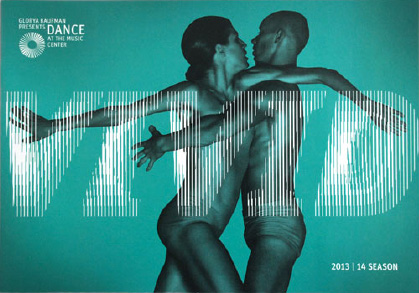 Dance at The Music Center season brochure cover – two dancers intertwined with the word 